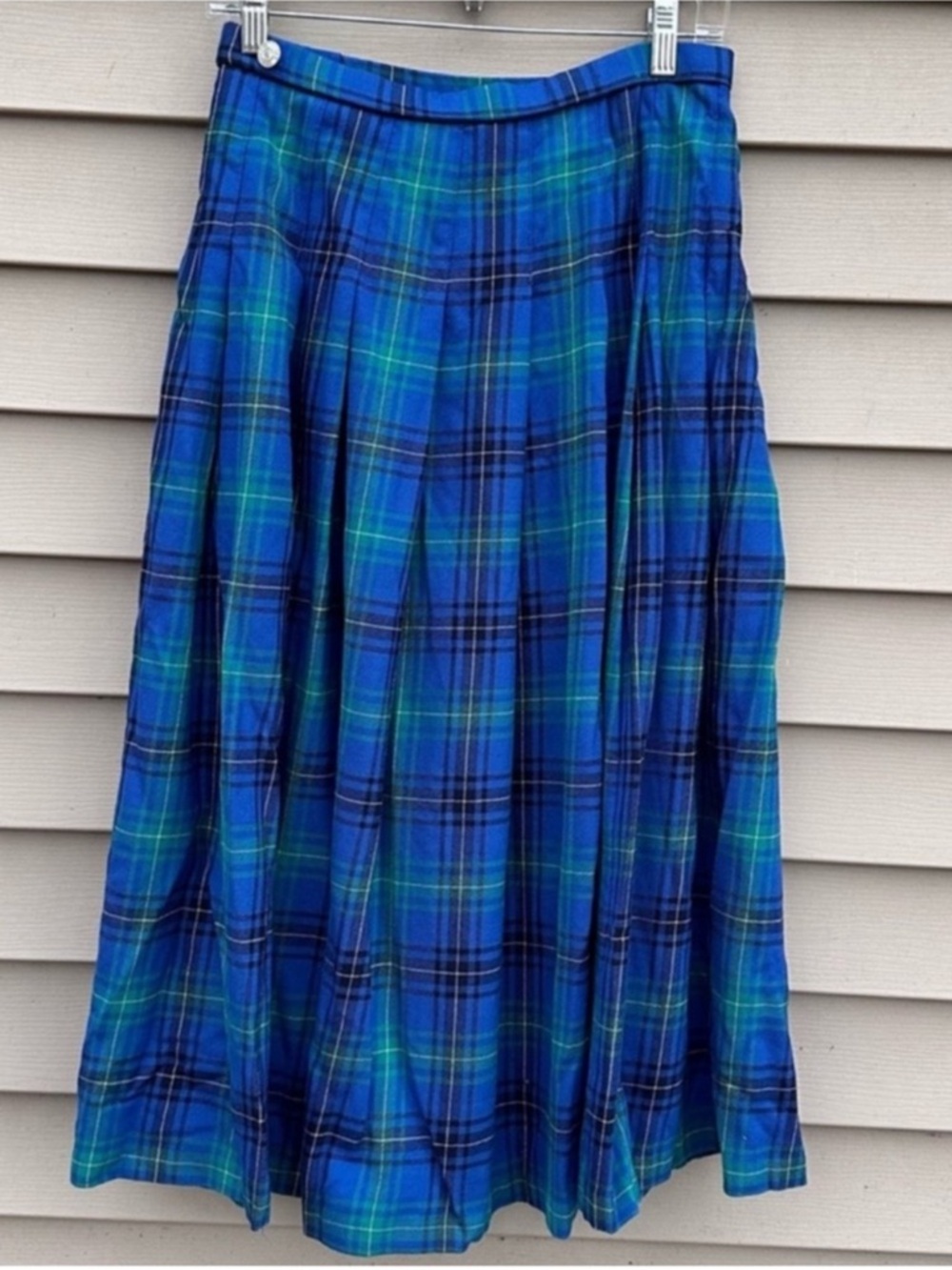 Vintage Pendleton Wool Plaid Pleated Skirt Size 10 Green Blue